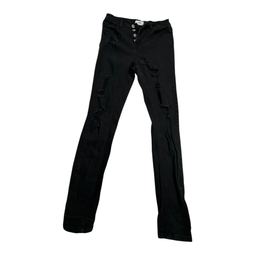 Cello Black‎ High Rise Button Fly Distressed Skinny Jeans Size 1